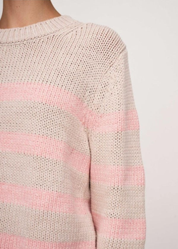 WHITE + WARREN Cotton Rope Striped Sweater - Grapefruit Combo