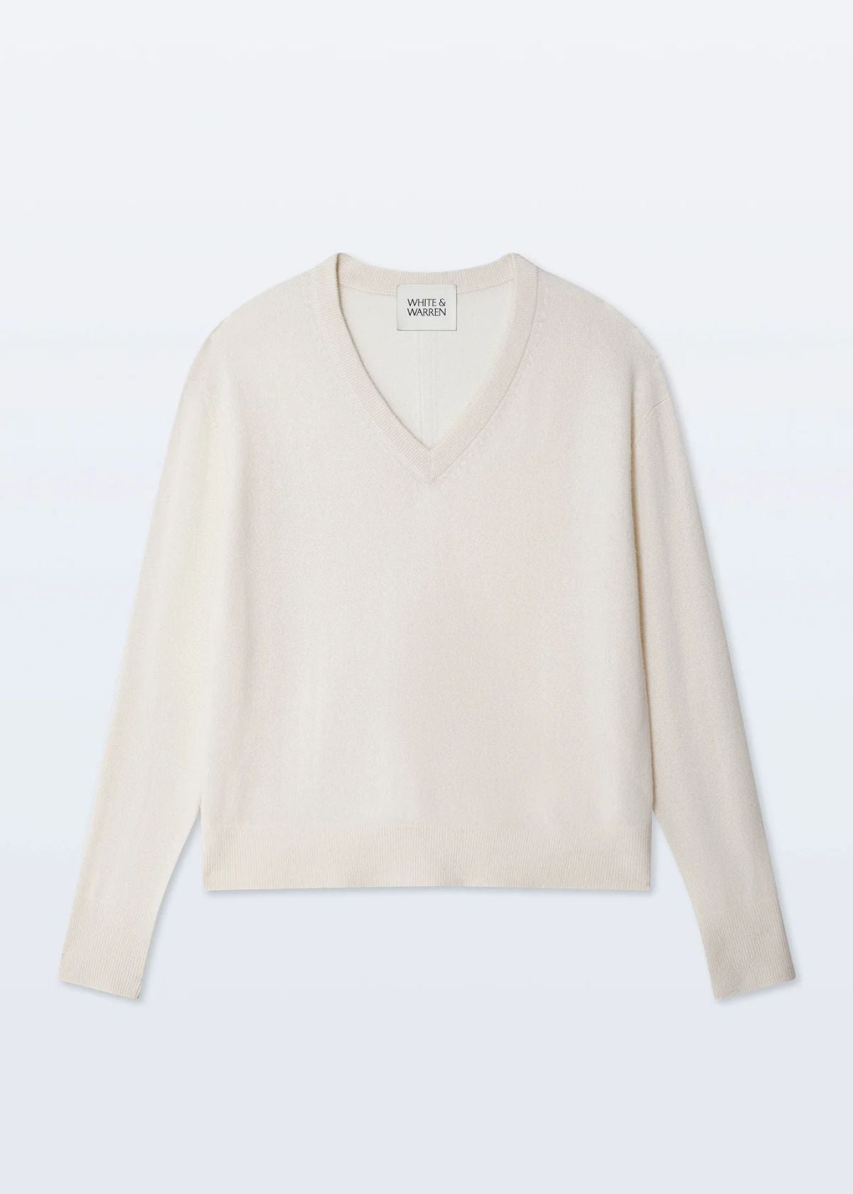 WHITE + WARREN Cashmere V Neck Sweater - Soft White