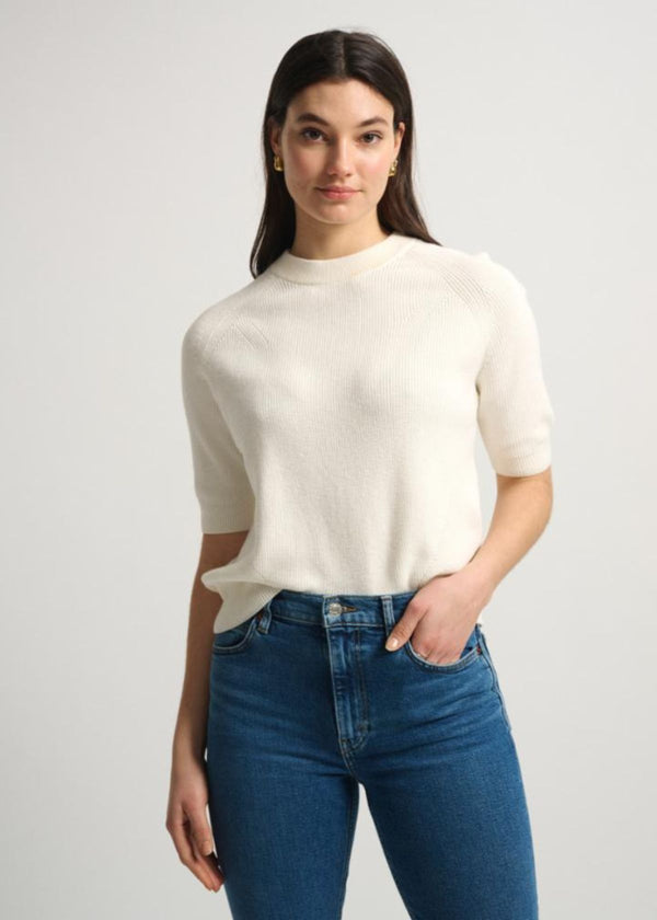 WHITE + WARREN Cotton Silk Ribbed Knit Tee - White