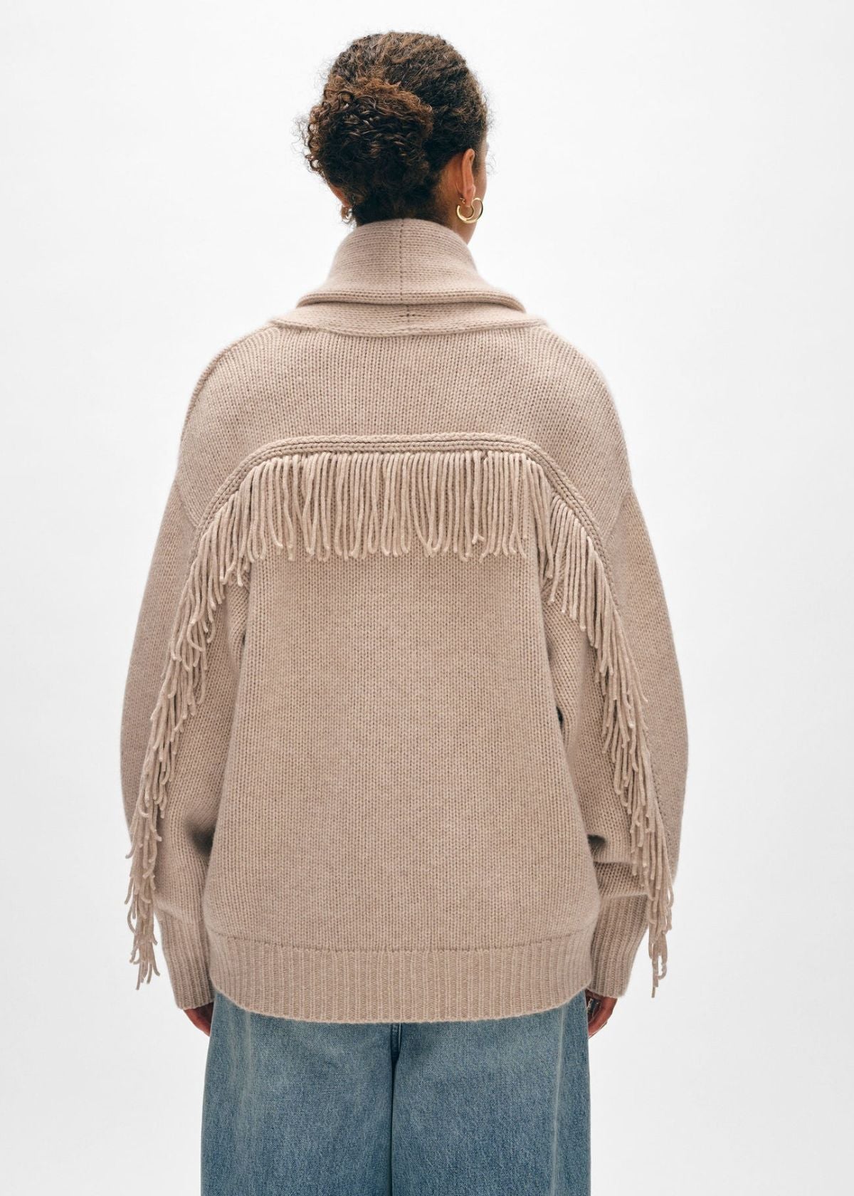 WHITE + WARREN Cashmere Blend Luxe Fringe Coatigan - Sand Heather