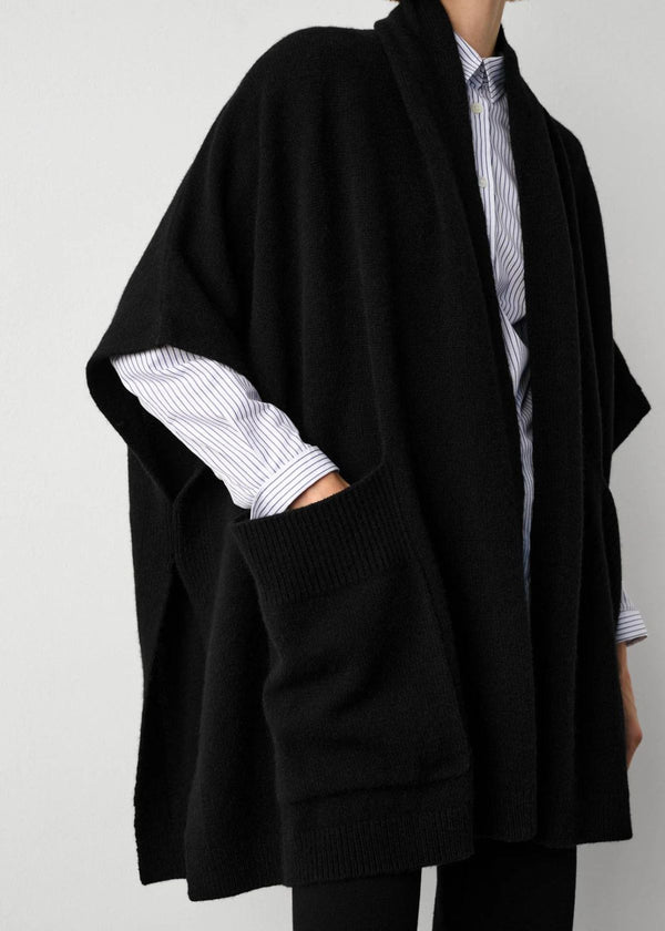 WHITE + WARREN Cashmere Blend Open Poncho - Black
