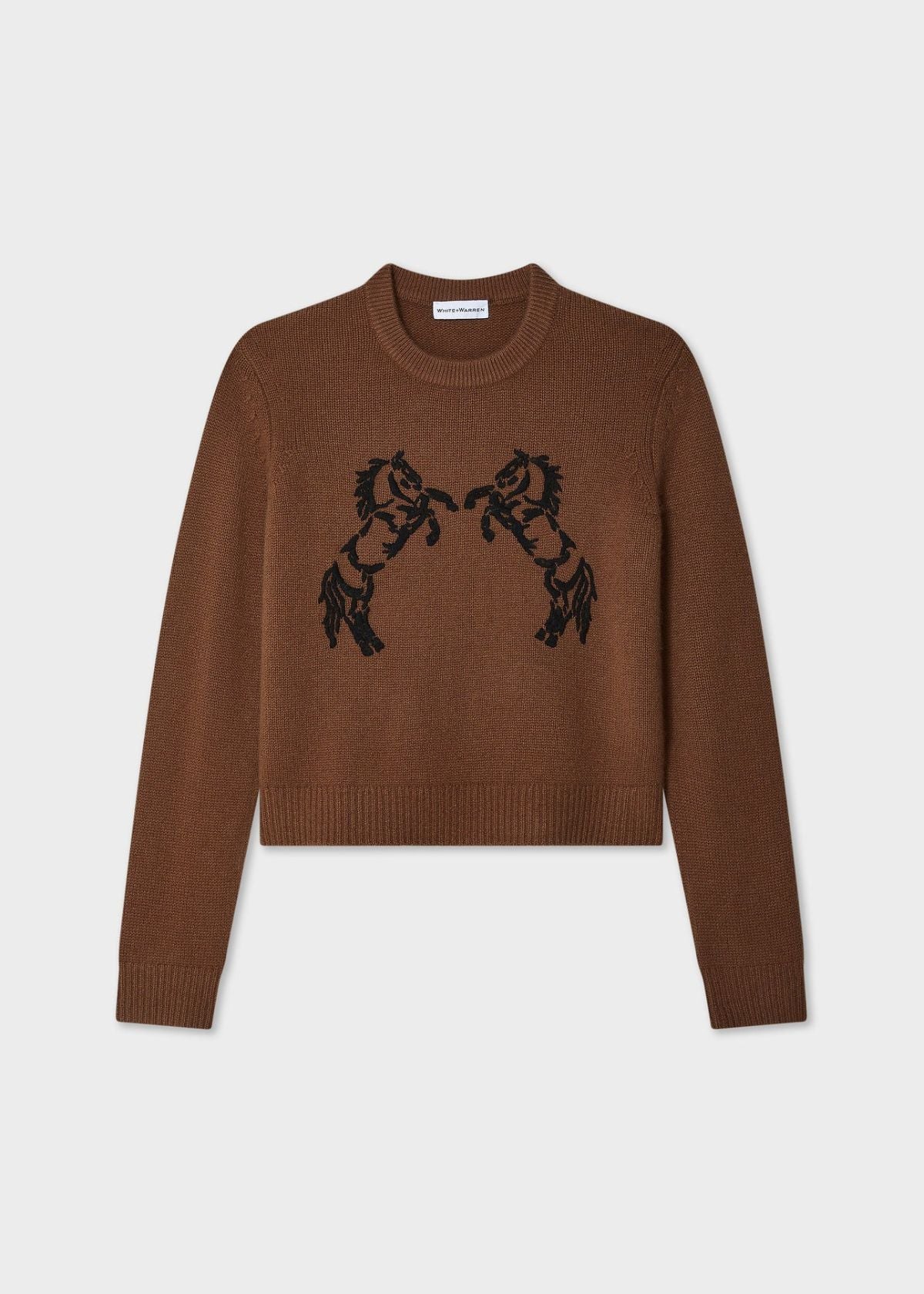 WHITE + WARREN Cashmere Blend Horse Embroidered Sweater - Umber/Black