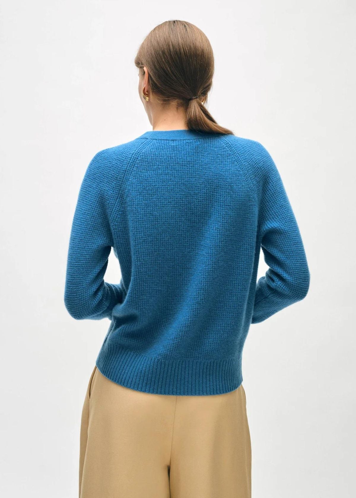 WHITE + WARREN Cashmere Waffle Sweatshirt - Blue Jean