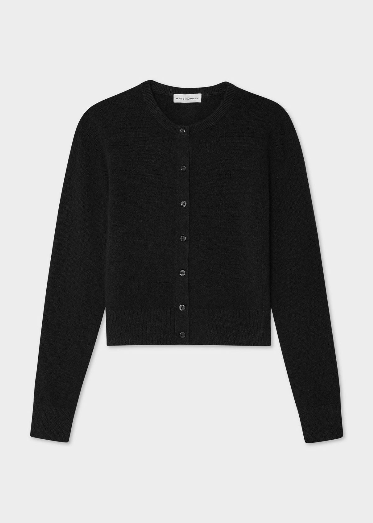 WHITE + WARREN Cashmere Essential Crewneck Cardigan Sweater - Black