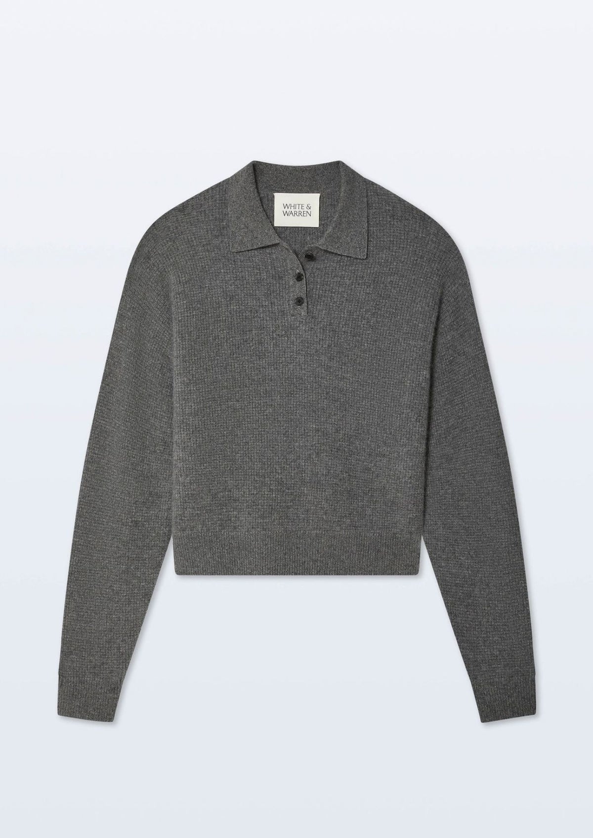 WHITE + WARREN Cashmere Waffle Polo Sweater - Grey Heather