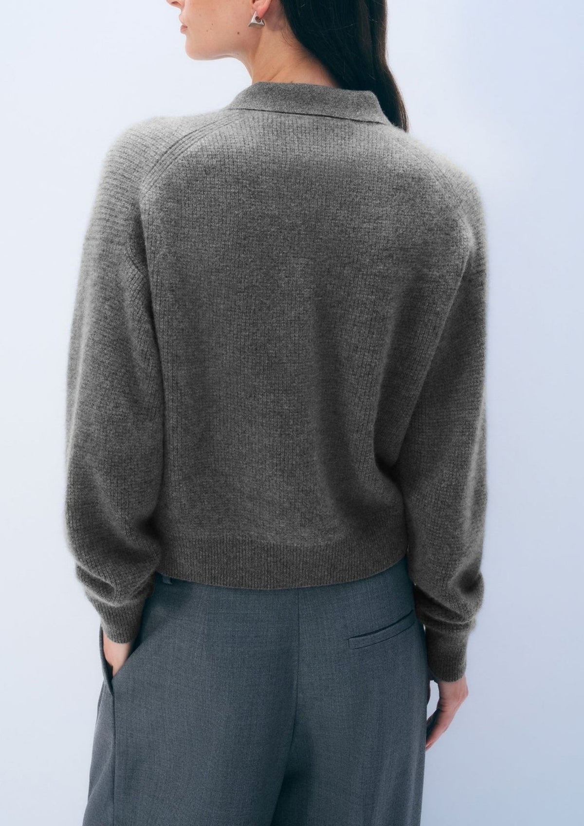 WHITE + WARREN Cashmere Waffle Polo Sweater - Grey Heather