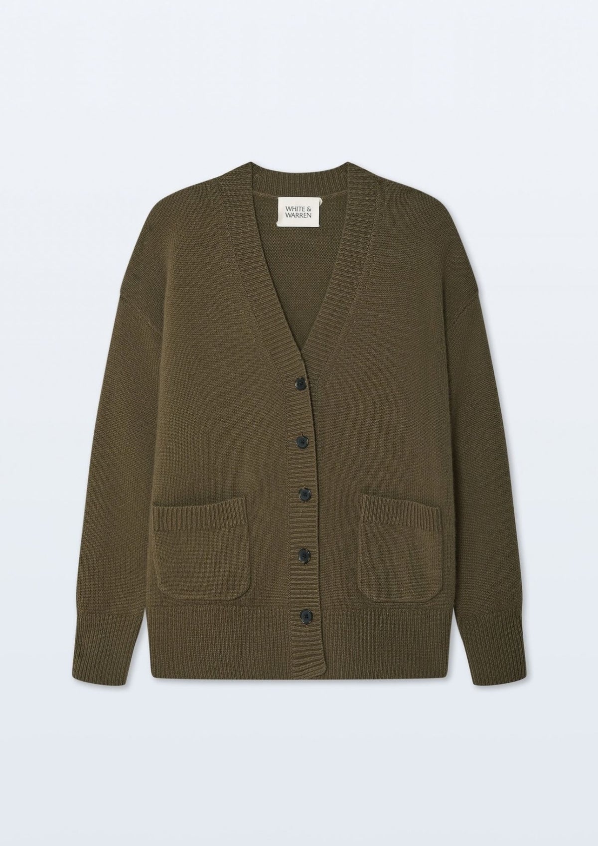 WHITE + WARREN Cashmere Luxe Patch Pocket Cardigan - Deep Olive