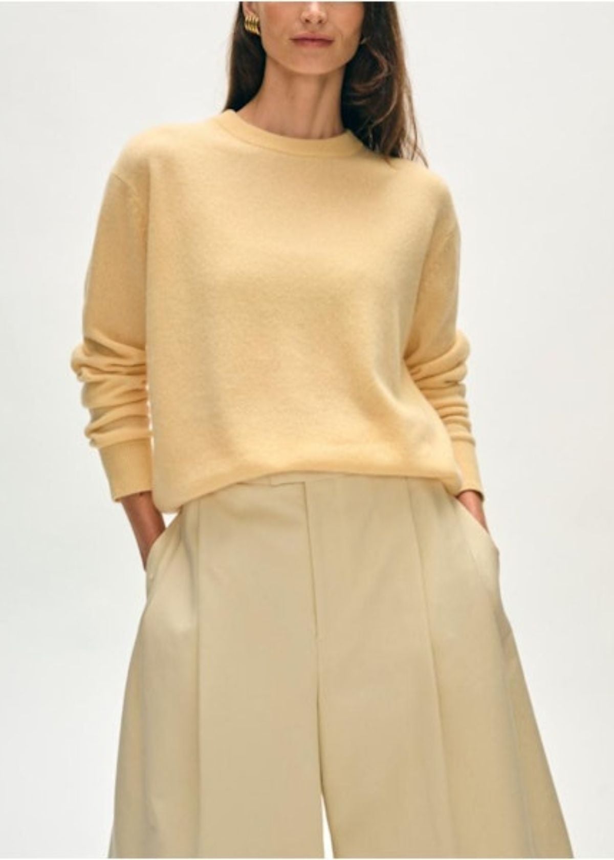 WHITE + WARREN Cashmere Crew Sweater - Cornsilk