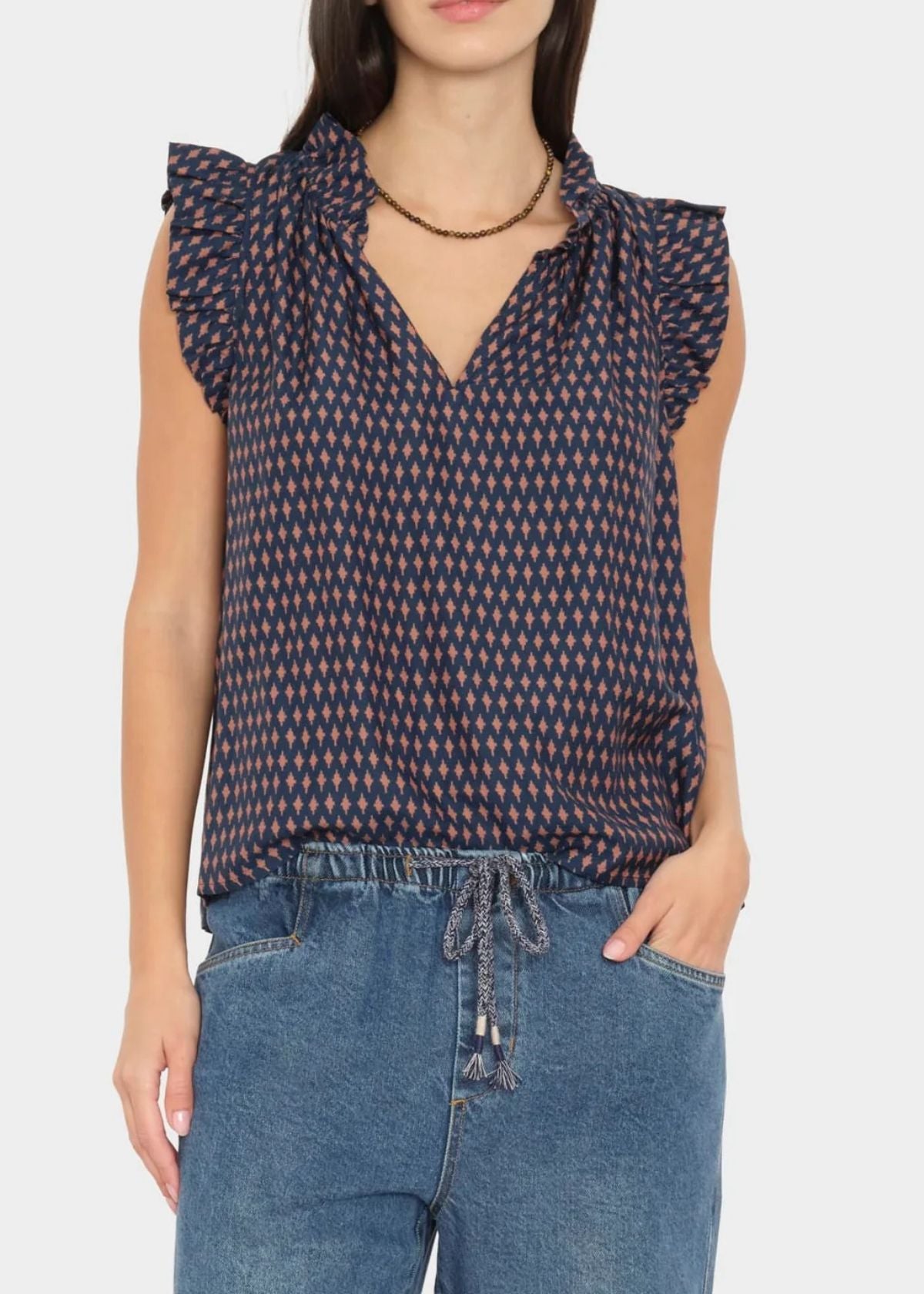 XIRENA Bex Top - Navy Diamond Print