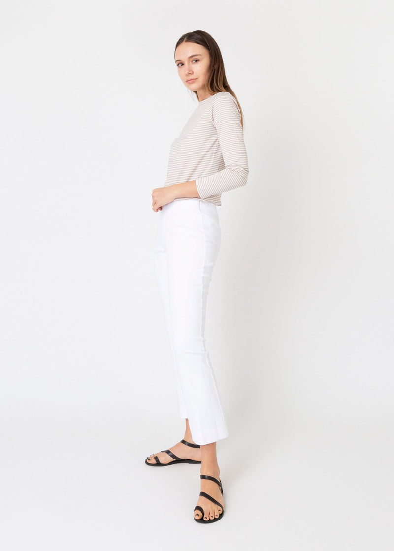 ANN MASHBURN Faye Flare Cropped Pant - White Stretch Twill
