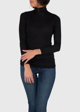 ANN MASHBURN Superfine Funnel Neck Sweater - Black Cashmere