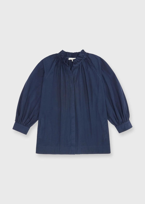 ANN MASHBURN Frill Liya Shirt Jacket - Navy