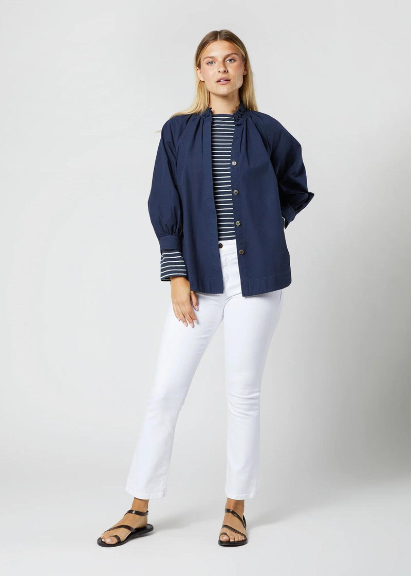ANN MASHBURN Frill Liya Shirt Jacket - Navy