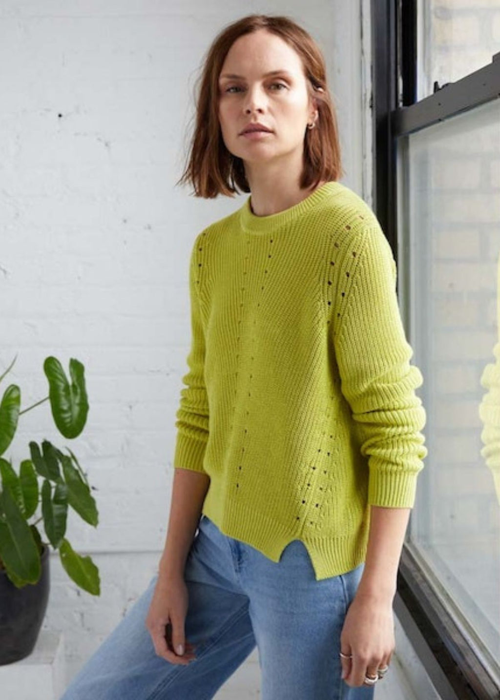 AUTUMN CASHMERE Long Sleeve Shaker Sweater - Tennis Ball