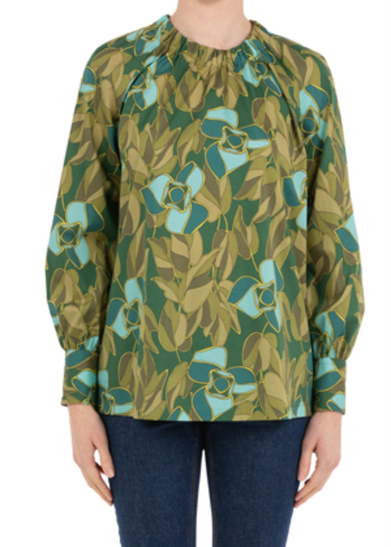 CALIBAN Ruffle Neck Floral Print Top