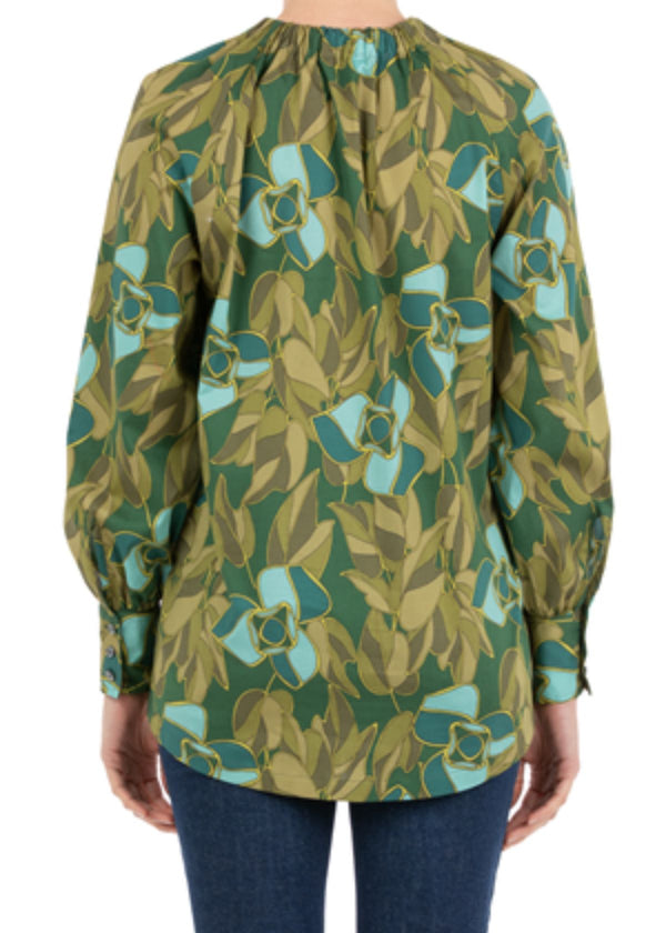 CALIBAN Ruffle Neck Floral Print Top