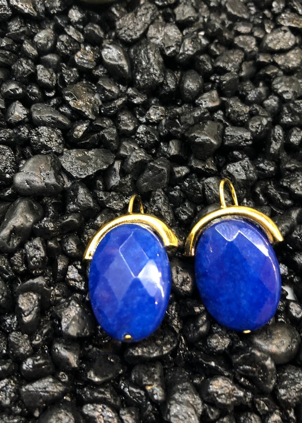CATHERINE CANINO Oval Cobalt Quartz and Gold Earring
