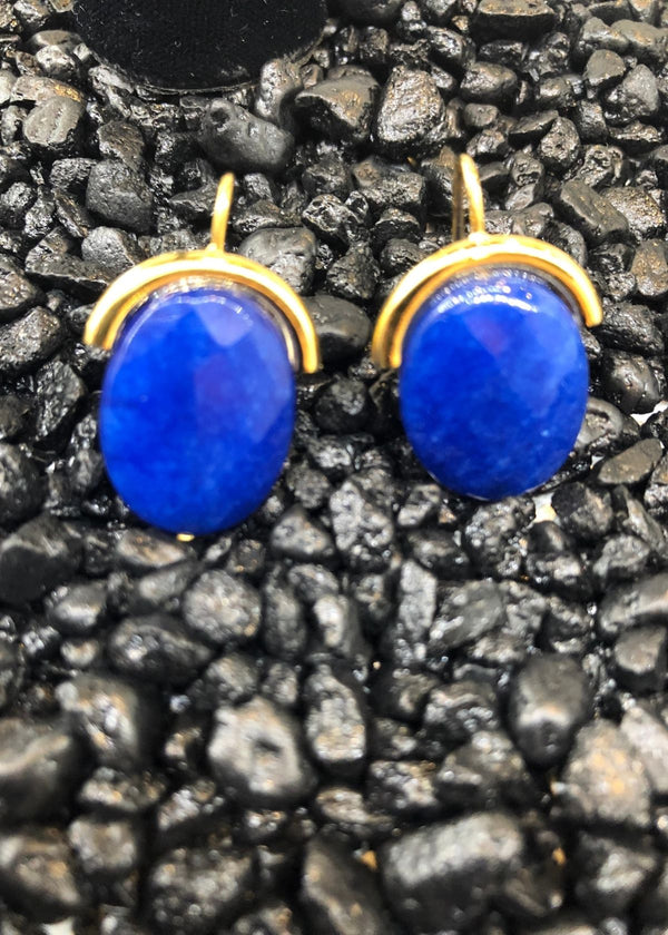 CATHERINE CANINO Oval Cobalt Quartz and Gold Earring