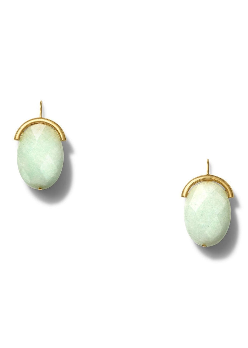 CATHERINE CANINO Oval Pale Green Quartz and Gold Earring