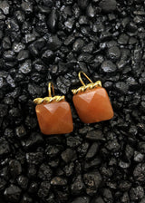 Square Carnelian Earrings with Gold Detail.