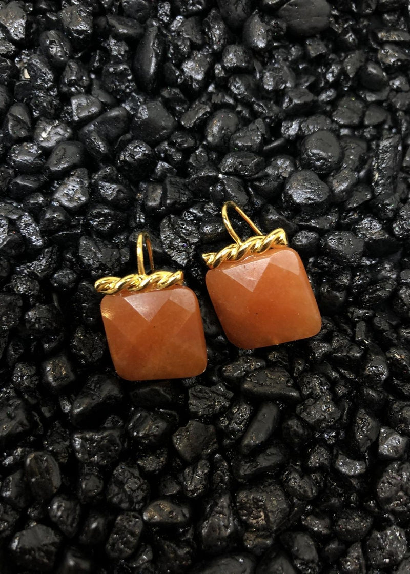Square Carnelian Earrings with Gold Detail.