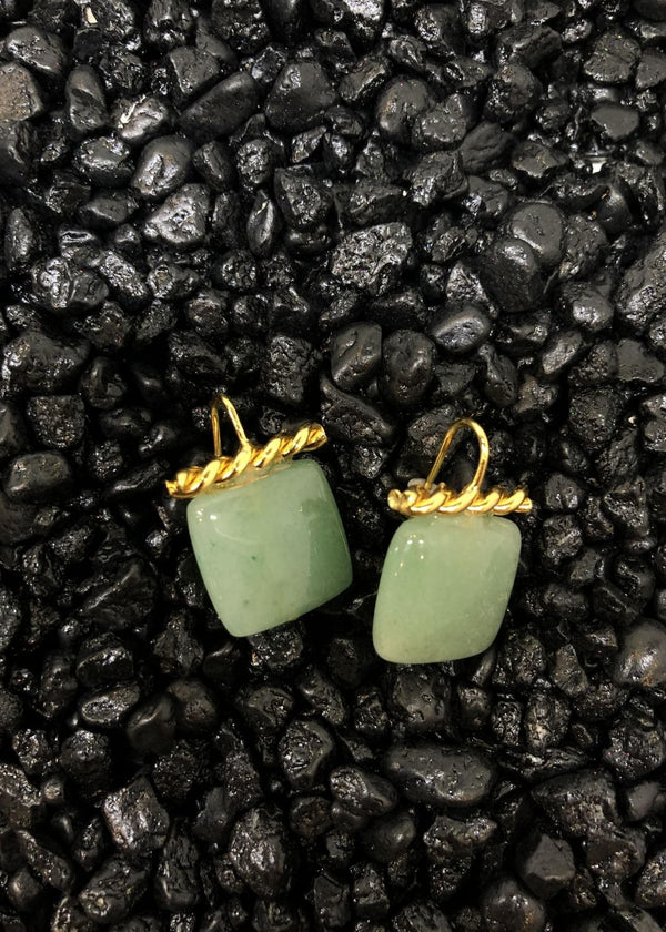 Square Jade Gemstone Earrings with Gold Hardware.