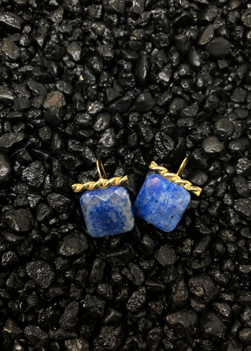 Square Lapis Earrings with Gold Detail.