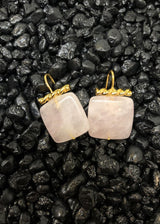 Square Rose Quartz Earrings with Gold Detail