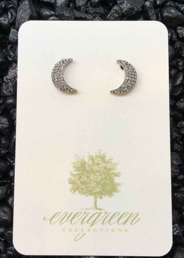 EVERGREEN COLLECTIONS Pavé Diamond Crescent Stud Earrings