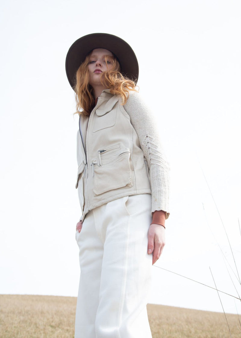 JAKETT Greta Washed Leather Vest in Crème