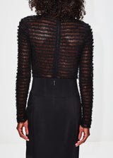 JASON WU COLLECTION Black Point D'esprit Embroidered Mock Neck Long Sleeve Top