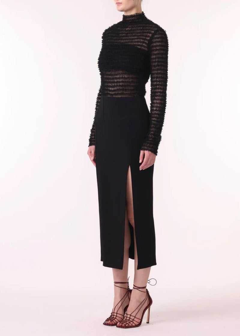 JASON WU COLLECTION Black Point D'esprit Embroidered Mock Neck Long Sleeve Top