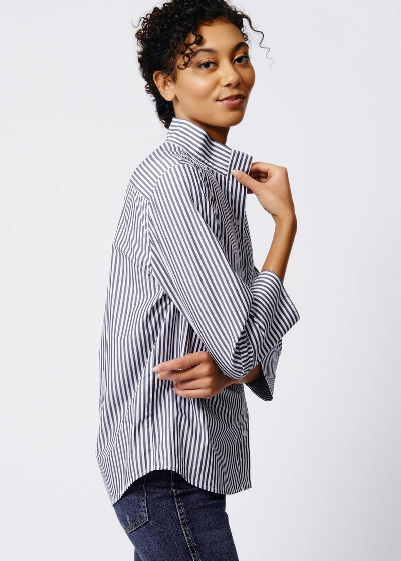 KAL RIEMAN Greta Placket Front Top - Indigo Stripe