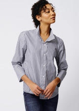 KAL RIEMAN Greta Placket Front Top - Indigo Stripe