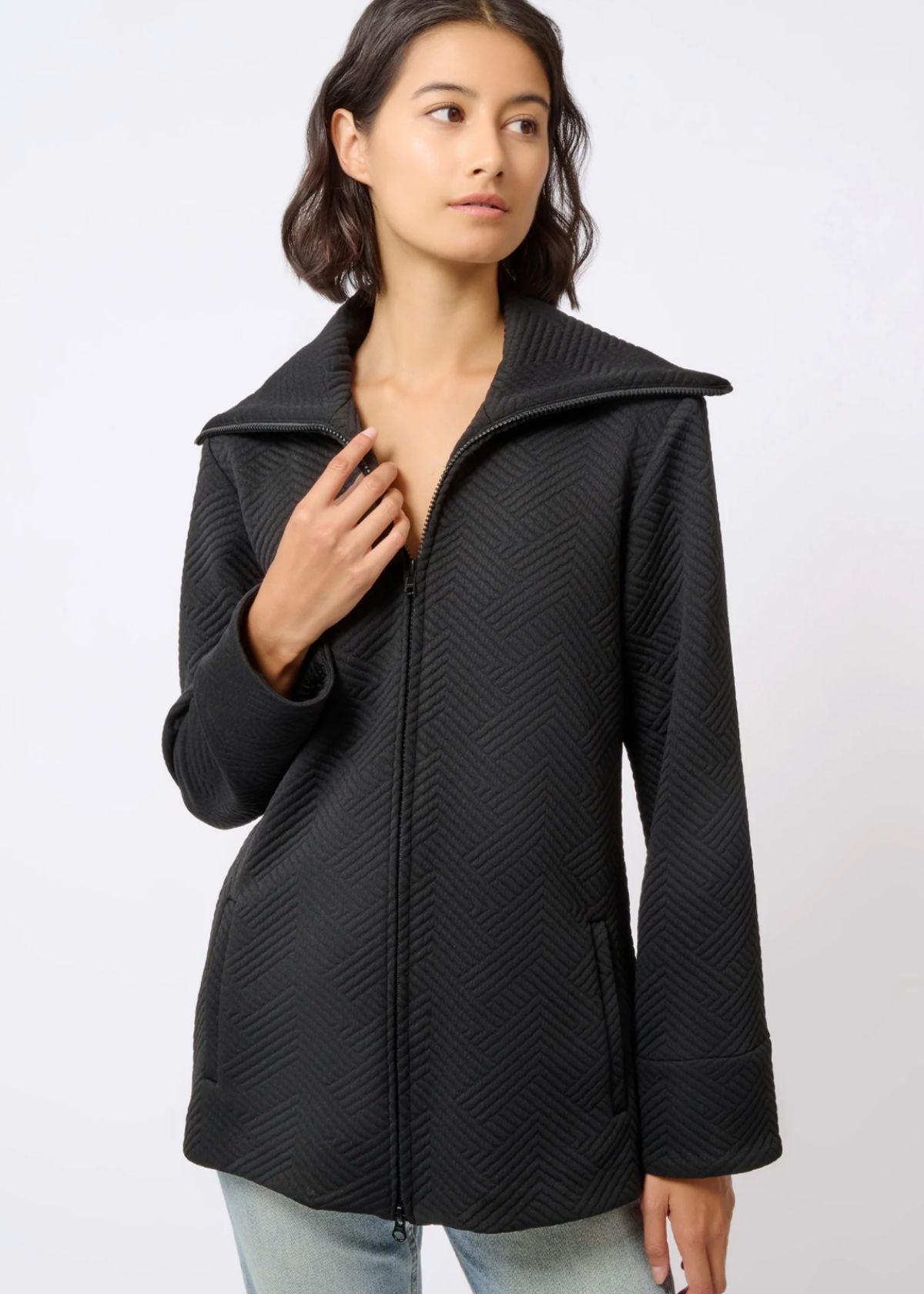 KAL RIEMAN Stacy Roll Collar Zip Cardigan - Black – Carriage House