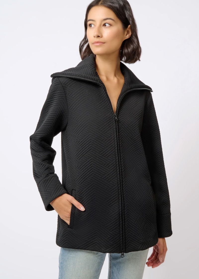 KAL RIEMAN Stacy Roll Collar Zip Cardigan - Black