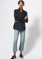 KAL RIEMAN Double Collar Shirt in Black Ottoman