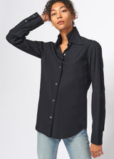 KAL RIEMAN Double Collar Shirt in Black Ottoman