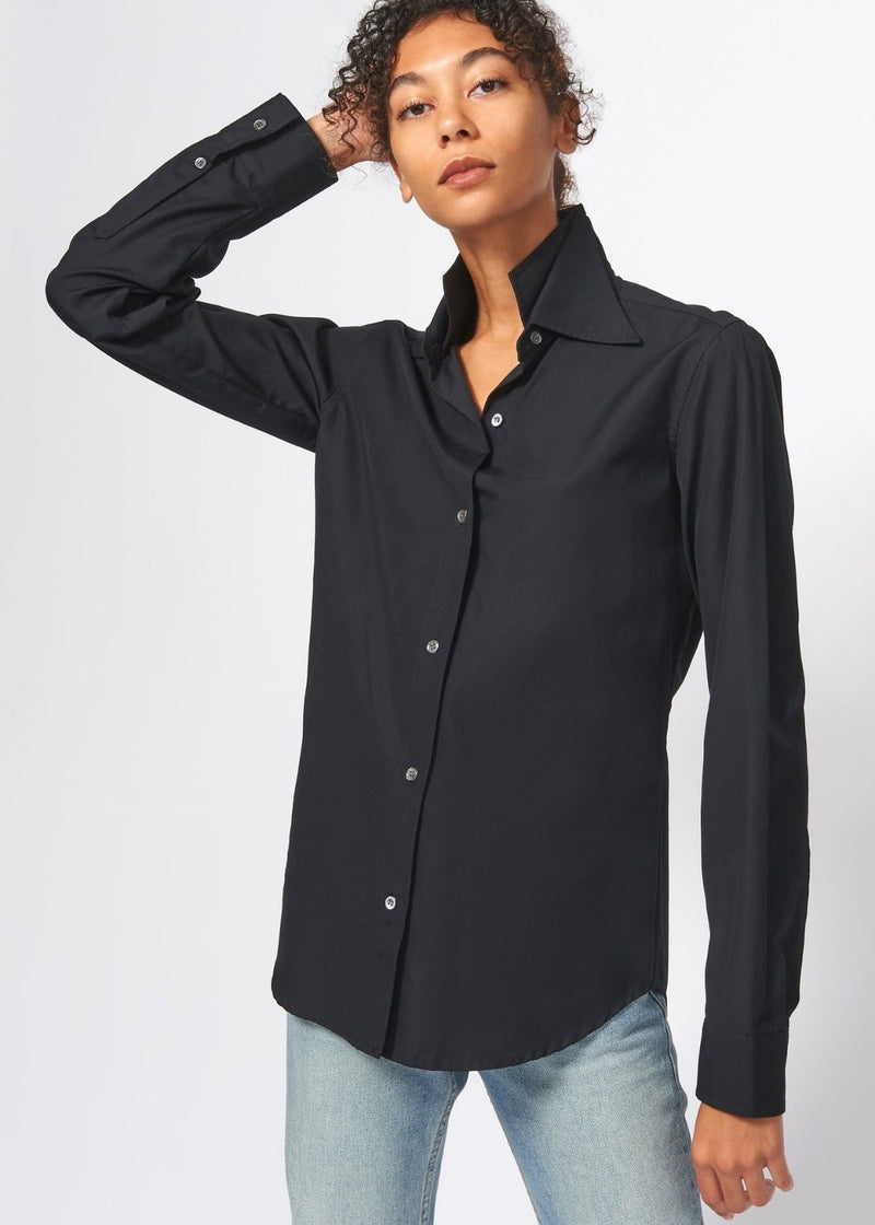 KAL RIEMAN Double Collar Shirt in Black Ottoman
