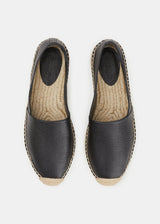 LAFAYETTE 148 Black Grained Calfskin Leather Slip-On Espadrille