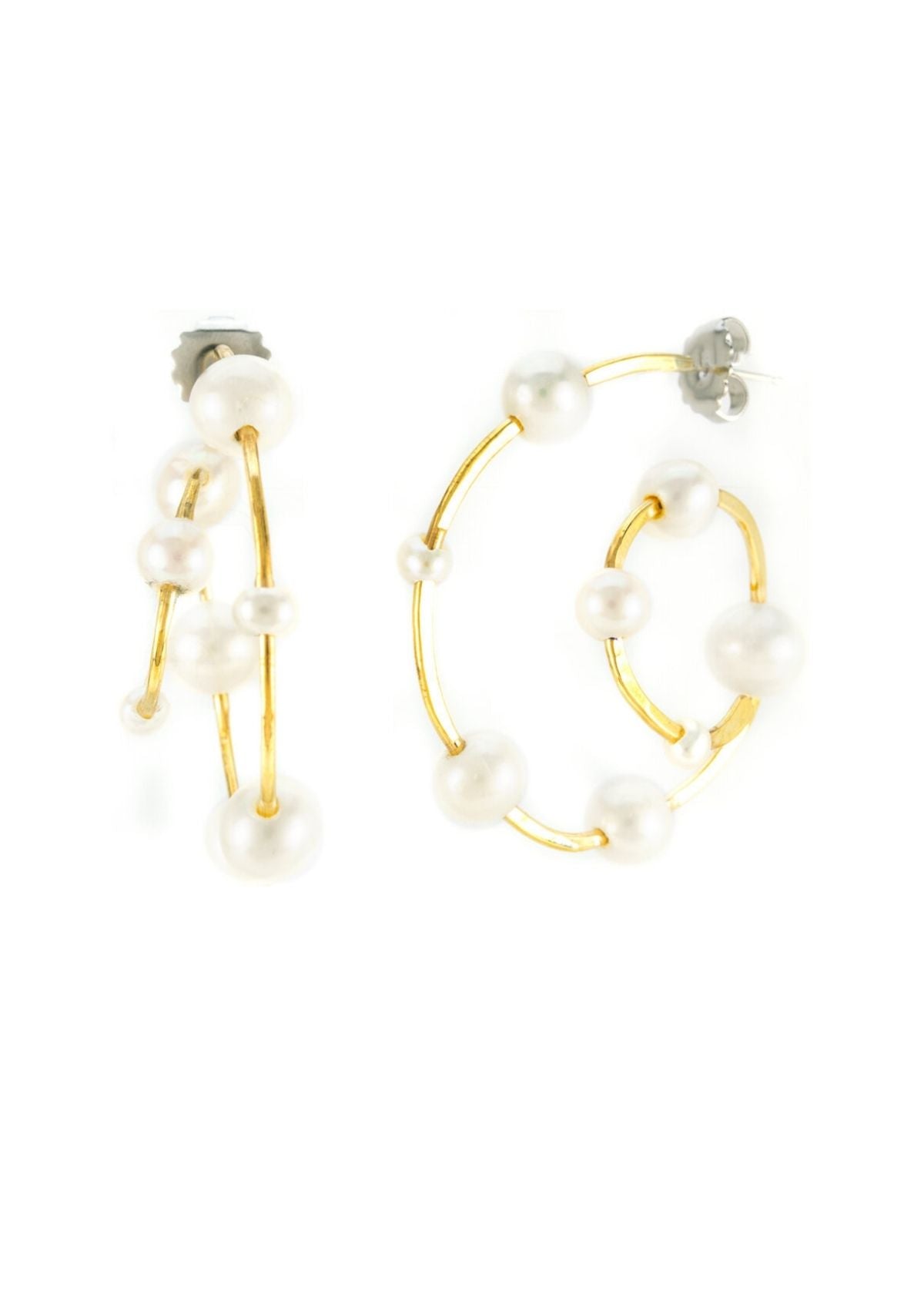 MARGARET ELLIS Pearl Spiral Hoop Earring - Bronze