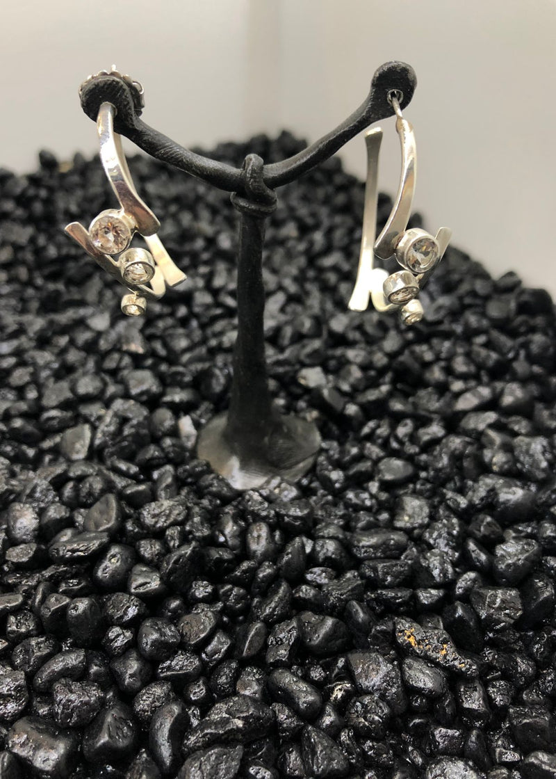 MARGARET ELLIS White Topaz Branch Hoop Earring
