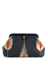 MARIAN PAQUETTE Liette Embroidered Clutch - Black/Taupe/Orange