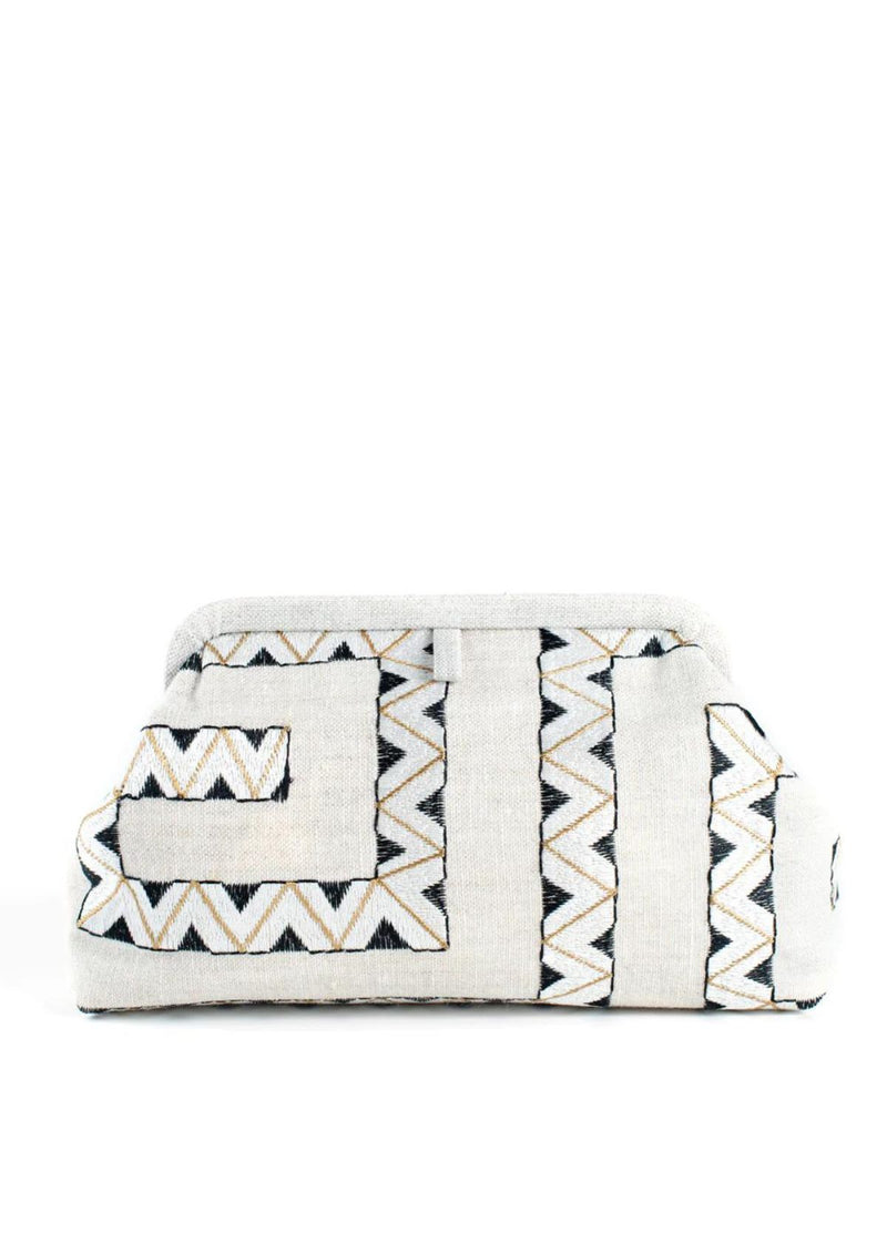 MARIAN PAQUETTE Liette Embroidered Clutch - Taupe & Black