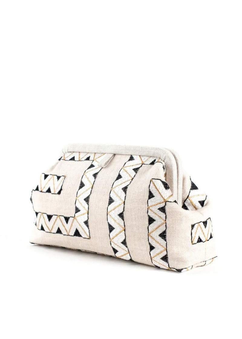 MARIAN PAQUETTE Liette Embroidered Clutch - Taupe & Black
