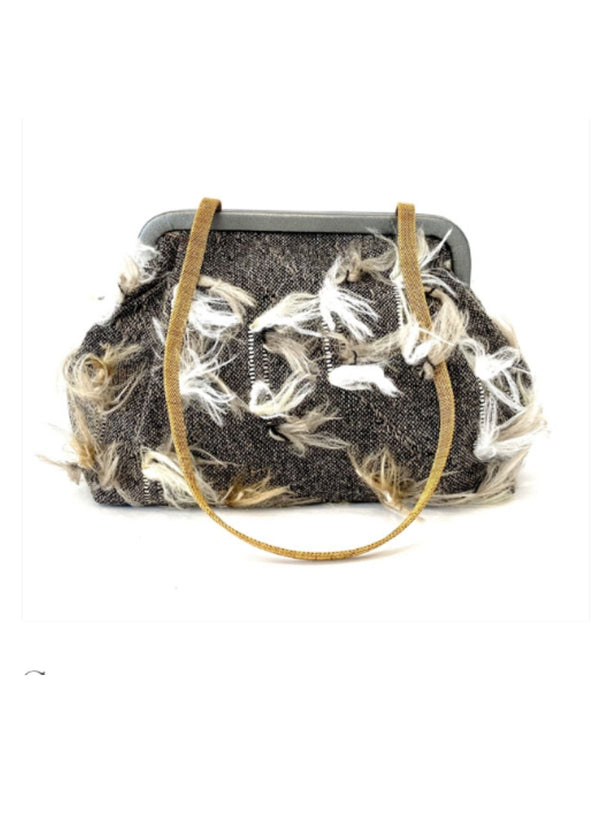 MARIAN PAQUETTE Susan Grey Linen Embroidered Handbag