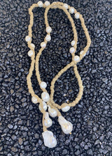 MELA Gold Mola Lariat Necklace with White Baroque Pearls