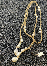 MELA Moletta Bronze Lariat Necklace with White Baroque Pearls