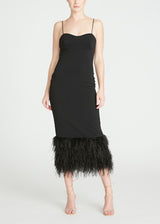 MONIQUE LHUILLIER Crepe Fringe Hem Midi Dress