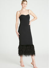 MONIQUE LHUILLIER Crepe Fringe Hem Midi Dress